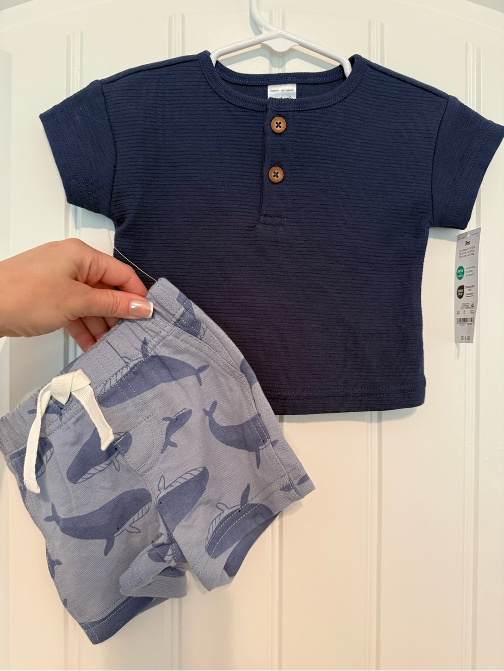 Carter's Navy Ribbed Henley Tee with Light Blue Whale Print Shorts Set